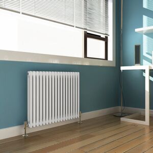 Elegant - 600 x 830mm Double Bar Traditional Horizontal Column Radiator White with White Thermostatic Radiator Valves Elegant - 600 x 830mm Double Bar Traditional Horizontal Column Radiator White with White Thermostatic Radiator Valves
