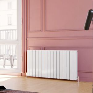 ELEGANT 600x1216mm Horizontal Designer Double Flat Panel Column Radiator White Central Heating with White Thermostatic Radiator Valves ELEGANT 600x1216mm Horizontal Designer Double Flat Panel Column Radiator White Central Heating with White Thermostatic Radiator Valves