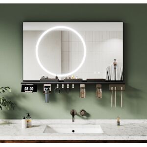 ELEGANT Anti-Fog Bathroom LED Mirrors with Storage Shelf, Dimmable 3 Colour Lighting, Stylish Black Frame, 1000x600mm ELEGANT Anti-Fog Bathroom LED Mirrors with Storage Shelf, Dimmable 3 Colour Lighting, Stylish Black Frame, 1000x600mm