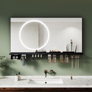 ELEGANT Anti-Fog Bathroom LED Mirrors with Storage Shelf, Dimmable 3 Colour Lighting, Stylish Black Frame, 1200x600mm ELEGANT Anti-Fog Bathroom LED Mirrors with Storage Shelf, Dimmable 3 Colour Lighting, Stylish Black Frame, 1200x600mm
