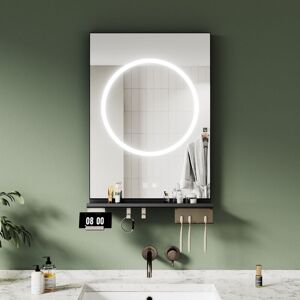 ELEGANT Anti-Fog Bathroom LED Mirrors with Storage Shelf, Dimmable 3 Colour Lighting, Stylish Black Frame, 500x700mm ELEGANT Anti-Fog Bathroom LED Mirrors with Storage Shelf, Dimmable 3 Colour Lighting, Stylish Black Frame, 500x700mm