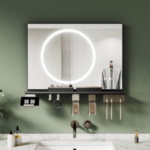 ELEGANT Anti-Fog Bathroom LED Mirrors with Storage Shelf, Dimmable 3 Colour Lighting, Stylish Black Frame, 700x500mm ELEGANT Anti-Fog Bathroom LED Mirrors with Storage Shelf, Dimmable 3 Colour Lighting, Stylish Black Frame, 700x500mm