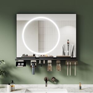 ELEGANT Anti-Fog Bathroom LED Mirrors with Storage Shelf, Dimmable 3 Colour Lighting, Stylish Black Frame, 800x600mm ELEGANT Anti-Fog Bathroom LED Mirrors with Storage Shelf, Dimmable 3 Colour Lighting, Stylish Black Frame, 800x600mm