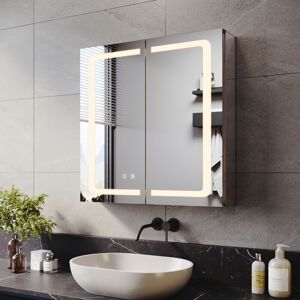 Elegant - Bathroom Aluminium Mirror Cabinet with led light and Shaver Socket, 3 Lights Changing Modes, Wireless Hinge Design, Double-Door 650x650mm Elegant - Bathroom Aluminium Mirror Cabinet with led light and Shaver Socket, 3 Lights Changing Modes, Wireless Hinge Design, Double-Door 650x650mm