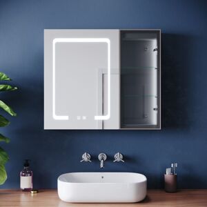 ELEGANT Bathroom LED Mirror Cabinet with Built-in Ambient Lighting and Glass Shelves, Tri-Color Temperature + Anti-Fog + Power Off Memory, Hemp ELEGANT Bathroom LED Mirror Cabinet with Built-in Ambient Lighting and Glass Shelves, Tri-Color Temperature + Anti-Fog + Power Off Memory, Hemp