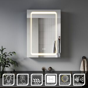 Elegant - Bathroom Led Mirror Cabinet with Shaver Socket 3 Lighting Modes and Demister Tempered Glass Shelves Aluminium Cabinet 50x70cm Elegant - Bathroom Led Mirror Cabinet with Shaver Socket 3 Lighting Modes and Demister Tempered Glass Shelves Aluminium Cabinet 50x70cm
