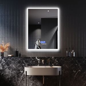 Elegant - Bathroom led Mirror with Shaver Socket Backlit Wall Mounted Bathroom Mirror with Bluetooth Clock DateDemister Pad 600x800 For Shaving Makeup Elegant - Bathroom led Mirror with Shaver Socket Backlit Wall Mounted Bathroom Mirror with Bluetooth Clock DateDemister Pad 600x800 For Shaving Makeup