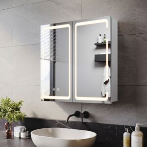 Elegant - Bathroom Mirror Cabinet led Illuminated with Shaver Socket, 3 Lights Changing Modes, Wireless Hinge Design, Double-Door 590x600mm Elegant - Bathroom Mirror Cabinet led Illuminated with Shaver Socket, 3 Lights Changing Modes, Wireless Hinge Design, Double-Door 590x600mm