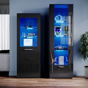 Black Display Cabinet Set High Gloss Living Room Set Bookcase Tall Storage Cabinet with Multicolour led Light - Elegant Black Display Cabinet Set High Gloss Living Room Set Bookcase Tall Storage Cabinet with Multicolour led Light - Elegant