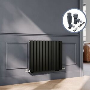 Elegant - Black Flat Panel Central Heating Radiator with Anthracite Angled Thermostatic Radiator Valves 600 x 748mm Horizontal Double Panel Rads Elegant - Black Flat Panel Central Heating Radiator with Anthracite Angled Thermostatic Radiator Valves 600 x 748mm Horizontal Double Panel Rads