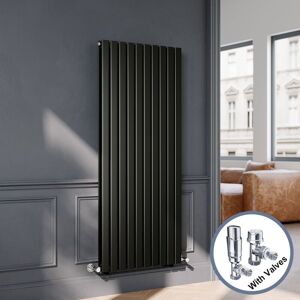 Elegant - Black Flat Panel Central Heating Radiator with Chrome Angled Thermostatic Radiator Valves 1600 x 680mm Vertical Double Panel Rads Elegant - Black Flat Panel Central Heating Radiator with Chrome Angled Thermostatic Radiator Valves 1600 x 680mm Vertical Double Panel Rads