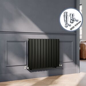 Elegant - Black Flat Panel Central Heating Radiator with Chrome Angled Thermostatic Radiator Valves 600 x 748mm Horizontal Double Panel Rads Elegant - Black Flat Panel Central Heating Radiator with Chrome Angled Thermostatic Radiator Valves 600 x 748mm Horizontal Double Panel Rads
