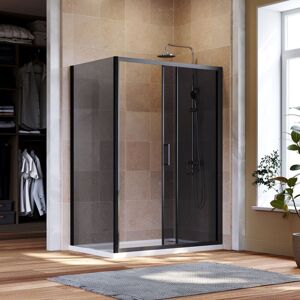 ELEGANT Black Side Panel with Grey Glass For Black Sliding Shower Door, 8mm Safety Tempered Glass, 800x1900mm ELEGANT Black Side Panel with Grey Glass For Black Sliding Shower Door, 8mm Safety Tempered Glass, 800x1900mm
