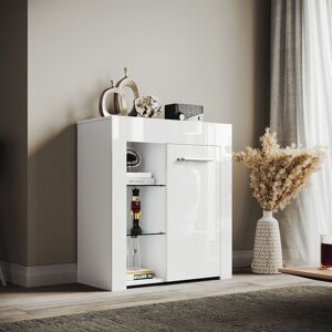 Designer Small Display Cabinet Cupboard in White High Gloss Multicolour led Lights 5mm Tempered Safety Glass Shelves 830 x 750 x 35 mm - Elegant Designer Small Display Cabinet Cupboard in White High Gloss Multicolour led Lights 5mm Tempered Safety Glass Shelves 830 x 750 x 35 mm - Elegant