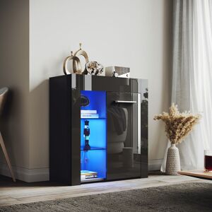 Designer Small Display Cabinet Cupboard in Black High Gloss Multicolour led Lights 5mm Tempered Safety Glass Shelves 830 x 750 x 35 mm - Elegant Designer Small Display Cabinet Cupboard in Black High Gloss Multicolour led Lights 5mm Tempered Safety Glass Shelves 830 x 750 x 35 mm - Elegant