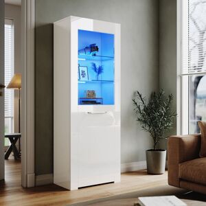 Elegant - Display Cabinet 600 x 350 x 1650 mm White High Gloss Storage Cabinet with Double 5mm Safety Tempered Glass Shelves, led Light Sideboard Elegant - Display Cabinet 600 x 350 x 1650 mm White High Gloss Storage Cabinet with Double 5mm Safety Tempered Glass Shelves, led Light Sideboard