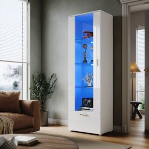 Elegant - Display Cabinet High Gloss White Storage Cabinet, 600 x 400 x 1870 mm Bookcase with led Lights, 5mm Safety Tempered Glass Shelves Elegant - Display Cabinet High Gloss White Storage Cabinet, 600 x 400 x 1870 mm Bookcase with led Lights, 5mm Safety Tempered Glass Shelves