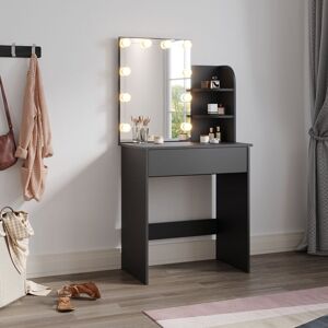 Elegant - Dressing Table with Mirror and led Light, Three-colour Mode, Makeup Desk with Drawers for Bedroom, 70x40x140cm Black Elegant - Dressing Table with Mirror and led Light, Three-colour Mode, Makeup Desk with Drawers for Bedroom, 70x40x140cm Black