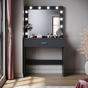 Elegant - Hollywood Vanity Mirror Black Dressing Table with Adjustable 3 Color led Lights, Girls Makeup Desk with 1 Large Storage Drawer, Bedroom Elegant - Hollywood Vanity Mirror Black Dressing Table with Adjustable 3 Color led Lights, Girls Makeup Desk with 1 Large Storage Drawer, Bedroom
