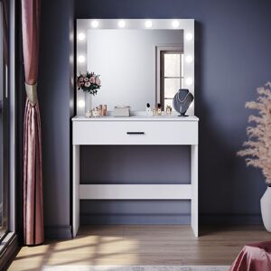 Elegant - Hollywood Vanity Mirror White Dressing Table with Adjustable 3 Color led Lights, Girls Makeup Desk with 1 Large Storage Drawer, Bedroom Elegant - Hollywood Vanity Mirror White Dressing Table with Adjustable 3 Color led Lights, Girls Makeup Desk with 1 Large Storage Drawer, Bedroom