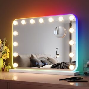 Elegant - Hollywood rgb Lights Vanity Mirror 58x43cm with Bluetooth Speaker Makeup Mirror with 15 led Bulbs and 10X Magnifying Mirror Touchscreen 3 Elegant - Hollywood rgb Lights Vanity Mirror 58x43cm with Bluetooth Speaker Makeup Mirror with 15 led Bulbs and 10X Magnifying Mirror Touchscreen 3