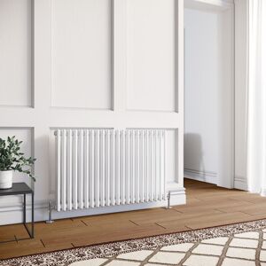 ELEGANT Horizontal Traditional Radiator 600 x 1010mm White Column Double Column Radiator with Chrome Thermostatic Radiator Valves ELEGANT Horizontal Traditional Radiator 600 x 1010mm White Column Double Column Radiator with Chrome Thermostatic Radiator Valves