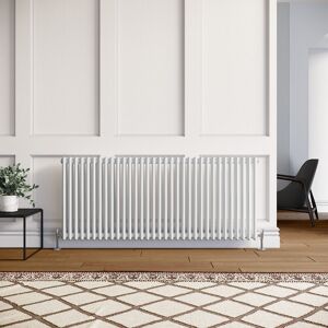 ELEGANT Horizontal Traditional Radiator 600 x 1484mm White Column Double Column Radiator with Chrome Thermostatic Radiator Valves ELEGANT Horizontal Traditional Radiator 600 x 1484mm White Column Double Column Radiator with Chrome Thermostatic Radiator Valves