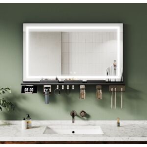 ELEGANT Modern Bathroom LED Mirrors with Anti-Fog Black Storage Shelf and Dimmable 3-Color Lighting, 1000x600mm ELEGANT Modern Bathroom LED Mirrors with Anti-Fog Black Storage Shelf and Dimmable 3-Color Lighting, 1000x600mm