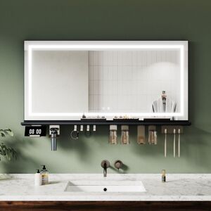 ELEGANT Modern Bathroom LED Mirrors with Anti-Fog Black Storage Shelf and Dimmable 3-Color Lighting, 1200x600mm ELEGANT Modern Bathroom LED Mirrors with Anti-Fog Black Storage Shelf and Dimmable 3-Color Lighting, 1200x600mm