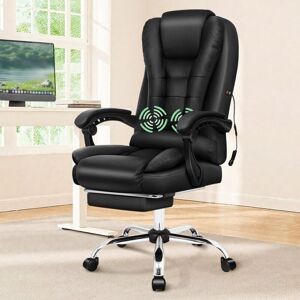 Elfordson - 2-Point Massage Office Chair, Gaming Chair with Footrest, Lumbar Support and Padded Armrest, High Back 150° Reclining, pu Leather, Black Elfordson - 2-Point Massage Office Chair, Gaming Chair with Footrest, Lumbar Support and Padded Armrest, High Back 150° Reclining, pu Leather, Black