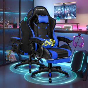 ELFORDSON Gaming Office Chair Lumbar Massage with Footrest, Blue & Black ELFORDSON Gaming Office Chair Lumbar Massage with Footrest, Blue & Black