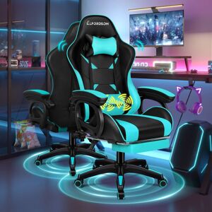 Elfordson - Gaming Office Chair Lumbar Massage with Footrest, Cyan & Black Elfordson - Gaming Office Chair Lumbar Massage with Footrest, Cyan & Black