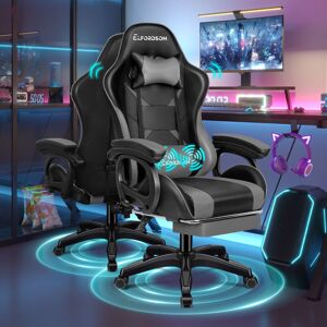 Elfordson - Gaming Office Chair Lumbar Massage with Footrest, Grey & Black Elfordson - Gaming Office Chair Lumbar Massage with Footrest, Grey & Black