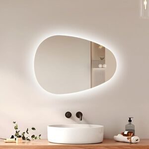Bathroom Mirror with Lighting 70 x 50 cm Asymmetrical led Mirror with Anti-Fog, Touch Switch, 3 Light Colours, Dimmable - Emke Bathroom Mirror with Lighting 70 x 50 cm Asymmetrical led Mirror with Anti-Fog, Touch Switch, 3 Light Colours, Dimmable - Emke