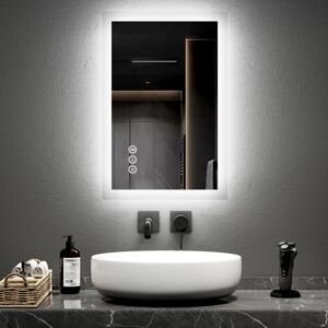 Emke - Blue Atmosphere Light led Illuminated Bluetooth Bathroom Mirror with Shaver Socket 40X60cm Two Colour Dimmable Defog Mirror Emke - Blue Atmosphere Light led Illuminated Bluetooth Bathroom Mirror with Shaver Socket 40X60cm Two Colour Dimmable Defog Mirror