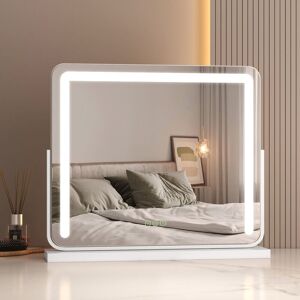 Hollywood led Makeup Mirror 360° Rotation Tabletop Vanity Mirror with Touch 3 Color Lighting Modes, Dimmable Cosmetic Mirror, White 60x52cm - Emke Hollywood led Makeup Mirror 360° Rotation Tabletop Vanity Mirror with Touch 3 Color Lighting Modes, Dimmable Cosmetic Mirror, White 60x52cm - Emke