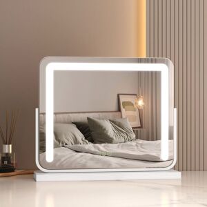 Hollywood led Makeup Mirror 360° Rotation Tabletop Vanity Mirror with Touch 3 Color Lighting Modes, Dimmable Cosmetic Mirror, White 50x42cm - Emke Hollywood led Makeup Mirror 360° Rotation Tabletop Vanity Mirror with Touch 3 Color Lighting Modes, Dimmable Cosmetic Mirror, White 50x42cm - Emke