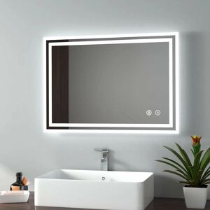 Emke - Illuminated Led Bathroom Mirror with Demister, Touch Switch, Bluetooth Speaker, Shaver Socket, Horizontal & Vertical, Fuse, 500x700mm Emke - Illuminated Led Bathroom Mirror with Demister, Touch Switch, Bluetooth Speaker, Shaver Socket, Horizontal & Vertical, Fuse, 500x700mm
