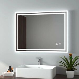 Emke - Illuminated Led Bathroom Mirror with Demister, Touch Switch, Bluetooth Speaker, Shaver Socket, Horizontal & Vertical, Fuse, 600x800mm Emke - Illuminated Led Bathroom Mirror with Demister, Touch Switch, Bluetooth Speaker, Shaver Socket, Horizontal & Vertical, Fuse, 600x800mm