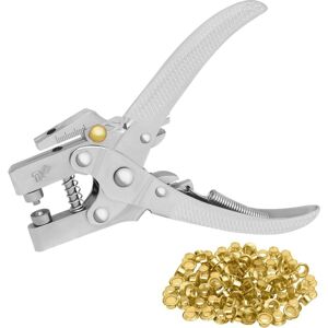 MEMKEY Eyelet Pliers with 100 Eyelets - 16 cm Leather Belt Hole Punch - 7.2 mm Gold Metal Eyelets - for Fabrics, Clothing, Shoes, Bags and Crafts MEMKEY Eyelet Pliers with 100 Eyelets - 16 cm Leather Belt Hole Punch - 7.2 mm Gold Metal Eyelets - for Fabrics, Clothing, Shoes, Bags and Crafts
