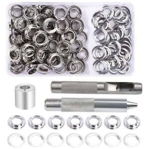 Mumu - Eyelet set, 100 pieces, 12 mm diameter eyelets, tarpaulin repair kit, with 3-piece eyelet tool, eyelet set for tarpaulins, fabrics, curtains, Mumu - Eyelet set, 100 pieces, 12 mm diameter eyelets, tarpaulin repair kit, with 3-piece eyelet tool, eyelet set for tarpaulins, fabrics, curtains,
