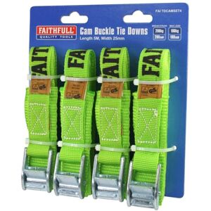 Faithfull - Cam Buckle Tie-Downs 5m x 25mm, 4 Piece FAITDCAMSET4 Faithfull - Cam Buckle Tie-Downs 5m x 25mm, 4 Piece FAITDCAMSET4
