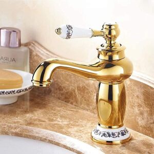 SHUNLI Faucet, creative basin faucet, bathroom sink, single lever wardrobe faucet with hot and cold water, floral ceramic vintage brass vanity sink, gold SHUNLI Faucet, creative basin faucet, bathroom sink, single lever wardrobe faucet with hot and cold water, floral ceramic vintage brass vanity sink, gold
