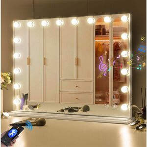 FENCHILIN Hollywood Vanity Mirror with Lights Large Makeup Mirror with 18 Dimmable LED Bulbs Lighted Vanity Mirror with Music Speaker 3 Color Modes FENCHILIN Hollywood Vanity Mirror with Lights Large Makeup Mirror with 18 Dimmable LED Bulbs Lighted Vanity Mirror with Music Speaker 3 Color Modes