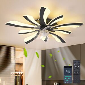 Ganeed - Modern Dimmable Black led Ceiling Fan with Lights, 70cm 5-Light Low Profile Small Semi Flush Mount Silent 6-Speed Ceiling Fan with Lamp, Ganeed - Modern Dimmable Black led Ceiling Fan with Lights, 70cm 5-Light Low Profile Small Semi Flush Mount Silent 6-Speed Ceiling Fan with Lamp,