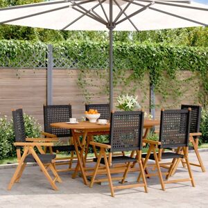 Vidaxl - Reclining Garden Chairs 6 pcs Black Poly Rattan and Solid Wood Vidaxl - Reclining Garden Chairs 6 pcs Black Poly Rattan and Solid Wood