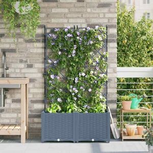 Garden Planter with Trellis 2 pcs Light grey 80 x 40 x 143 cm Vidaxl Garden Planter with Trellis 2 pcs Light grey 80 x 40 x 143 cm Vidaxl