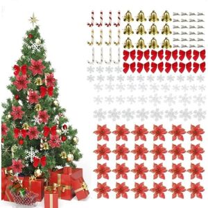 WOIYIC Glitter Christmas Flowers Set, 120pcs Christmas Tree Flower Ornaments Including 24 Glitter Poinsettia Flowers 24 Clips 12 Bows 12 Bells 12 Crutches WOIYIC Glitter Christmas Flowers Set, 120pcs Christmas Tree Flower Ornaments Including 24 Glitter Poinsettia Flowers 24 Clips 12 Bows 12 Bells 12 Crutches