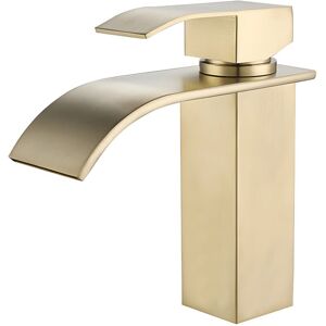 SJQKA Gold Stainless Steel Basin Faucet - Sleek Waterfall Style, Smooth Flow, Splash-Free for a Superior Washing Experience SJQKA Gold Stainless Steel Basin Faucet - Sleek Waterfall Style, Smooth Flow, Splash-Free for a Superior Washing Experience