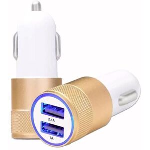 Gold USB Car Cigarette Lighter Charger Double Ports Ultra Fast USB X2 Car Charger 12-24V for Oppo Reno4 SE 5G Gold USB Car Cigarette Lighter Charger Double Ports Ultra Fast USB X2 Car Charger 12-24V for Oppo Reno4 SE 5G